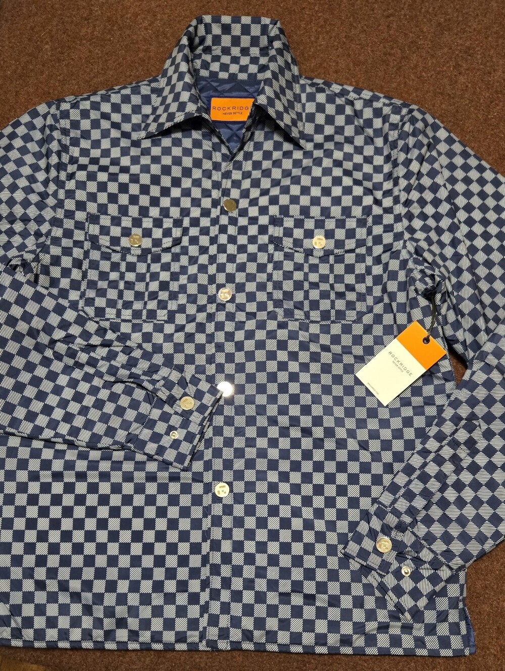 New! Checkered Jacket Rockridge Navy & White Light Quilted Jacket Small
